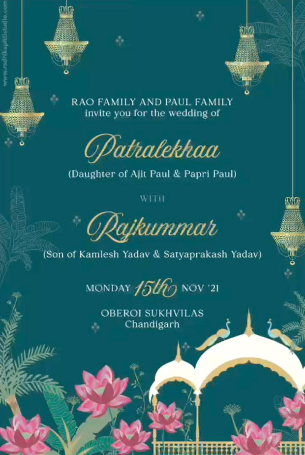 Ahead of Rajkummar Rao and Patralekhaa’s marriage ceremony, their wedding invite goes viral