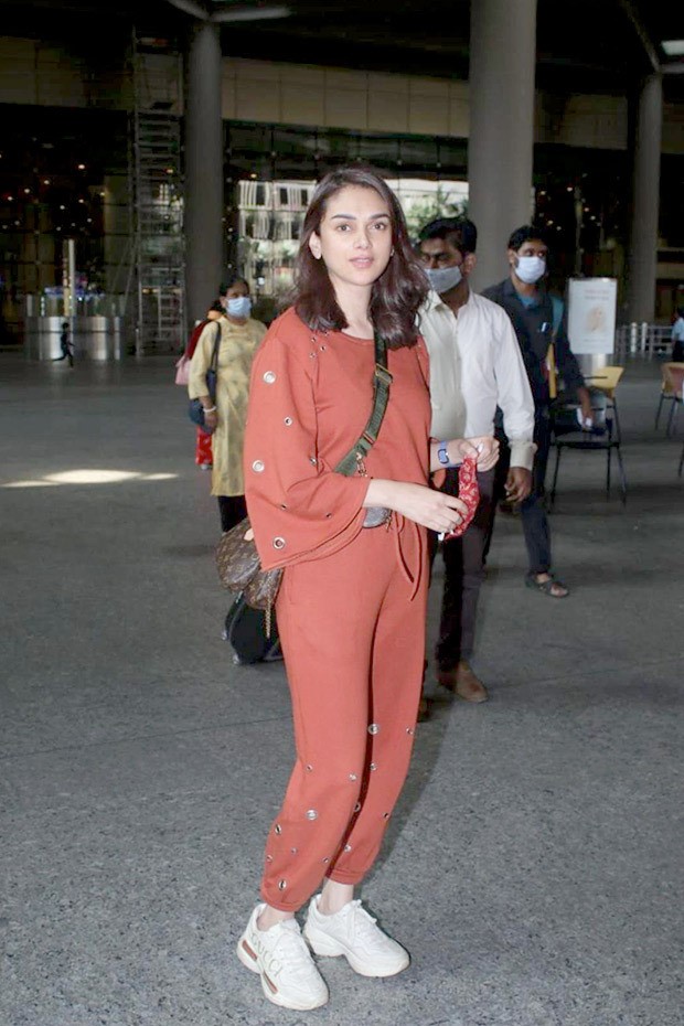 aditi rao hydari spotted at the airport in an outfit worth rs. 12,700 along with louis vuitton bag worth rs. 1.1 lakh and gucci shoes worth rs. 85,000