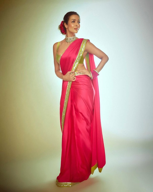Malaika Arora stuns in a gorgeous pink and green saree by Manish Malhotra