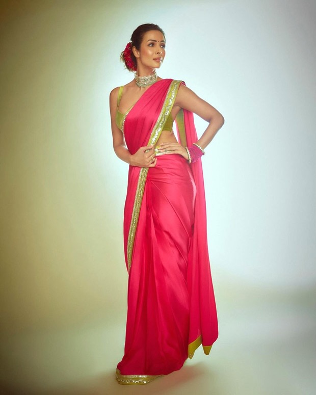 Malaika Arora stuns in a gorgeous pink and green saree by Manish Malhotra