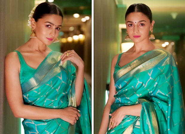 alia bhatt is elegance personified in sea-green kanjeevaram saree during the promotions of rrr