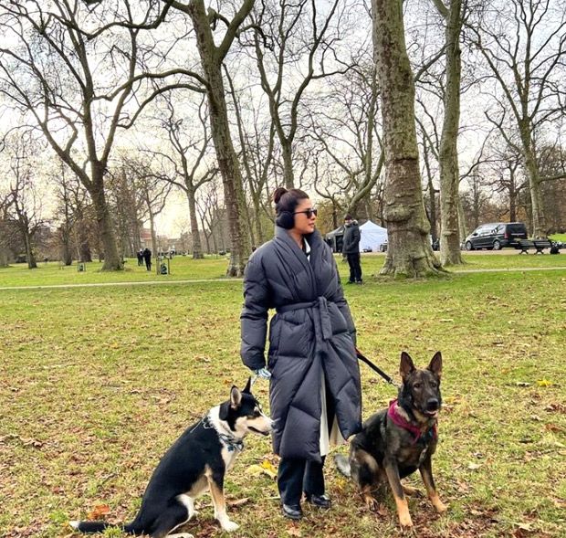 Priyanka Chopra spends time with her pets on the sets of Citadel