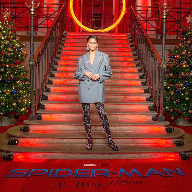 zendaya makes a statement in alexander mcqueen embellished blazer and thigh-high boots for spider-man: no way home premiere