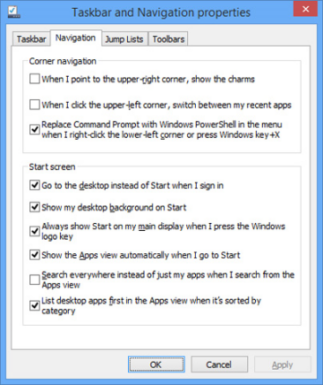 13 Days To Windows 8.1 Start With The Start Button photo Windows 8.1 Taskbar and Navigation selections (Illustration Paul’s Windows Supersite)