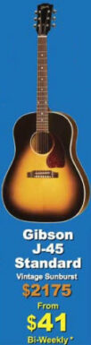 Gibson J-45 on bi-weekly payments will double your cost (illustration Long and McQuade amount may vary)