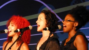 Dr. John Halifax Jazz Fest Fizzles photo Erin Costello backup singers with Kirsten Olivia (photo S. Pate)
