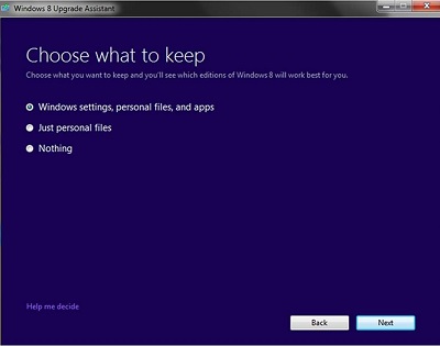 Windows 8 Upgrade Assistant Choose what to keep