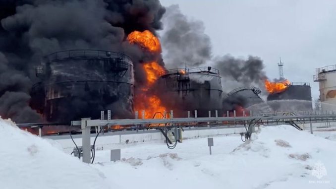 Fiery Fallout: Ukrainian Drone Assault on Russian Oil Terminal Ukrainian Drone Attack